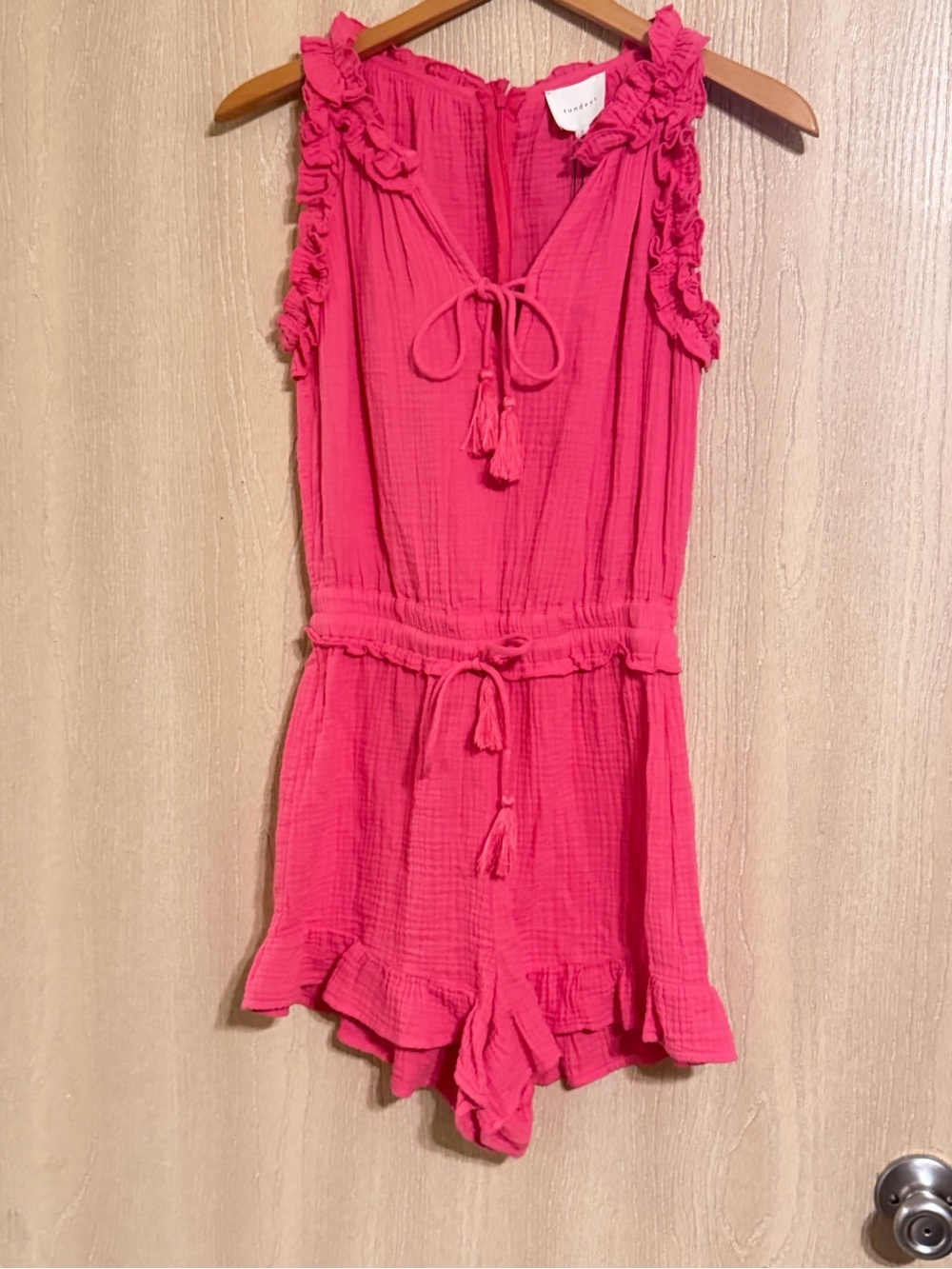 sundays Hot Pink Ruffle Trim Sleeveless Romper